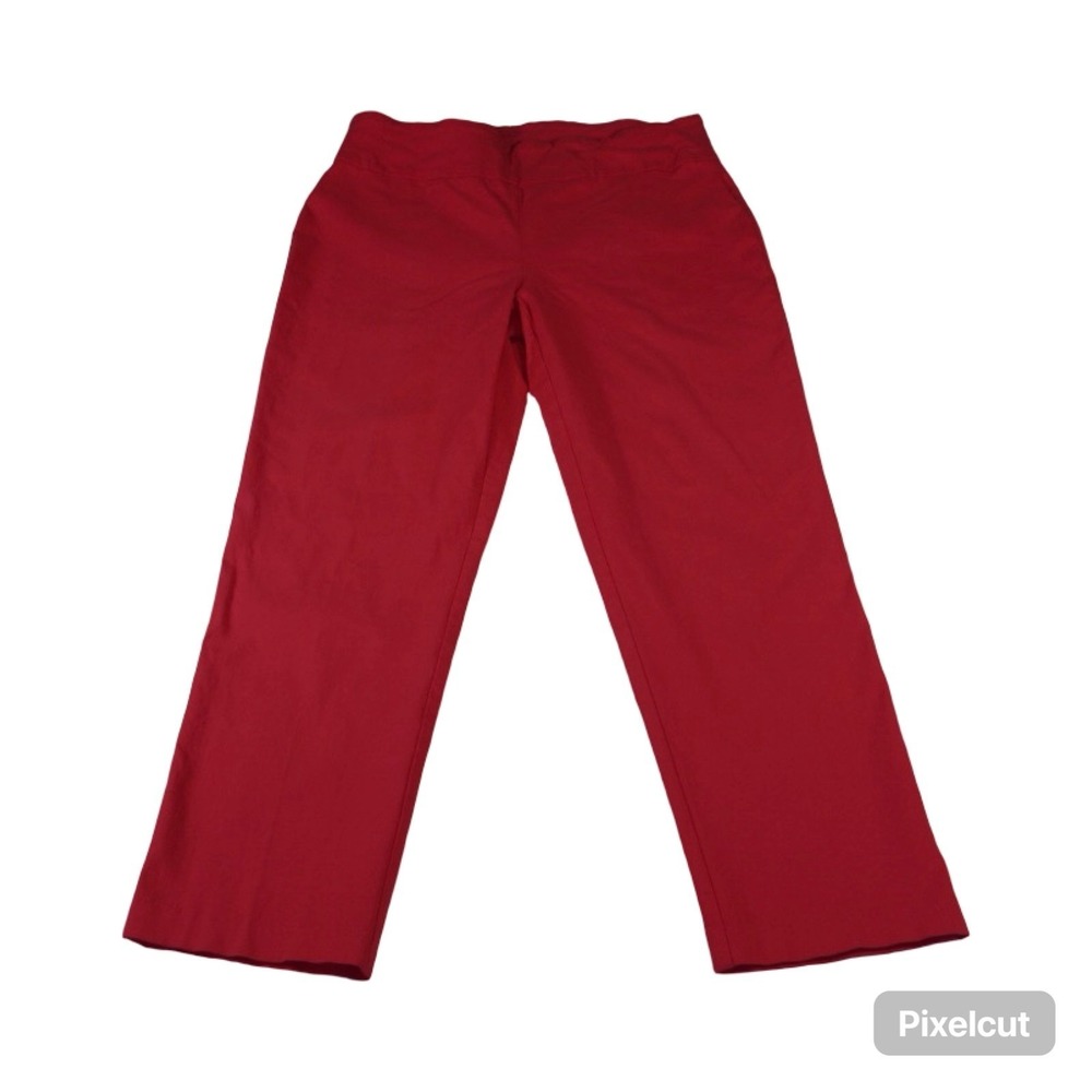 Attyre New York Petite Cropped Pants Womens 8P Red Stretch Straight Leg Pull On